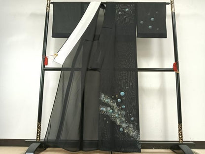 平和屋着物＊夏物 訪問着 絽 道長丸文 黒地 金銀彩 正絹 逸品 AABF5854fy