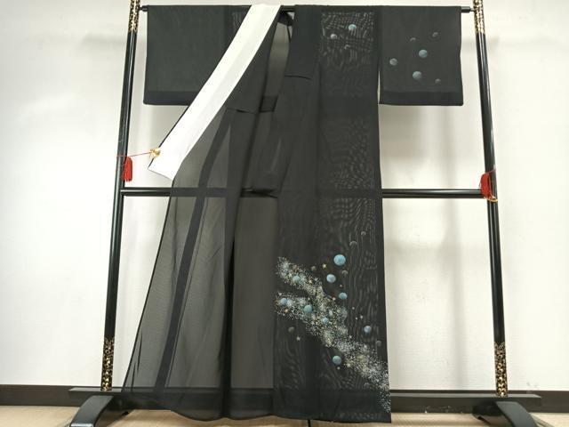 平和屋着物＊夏物 訪問着 絽 道長丸文 黒地 金銀彩 正絹 逸品 AABF5854fy