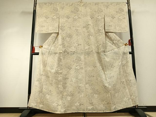 平和屋着物＊夏物 生紬 草花萩文 正絹 逸品 AABF5856fy