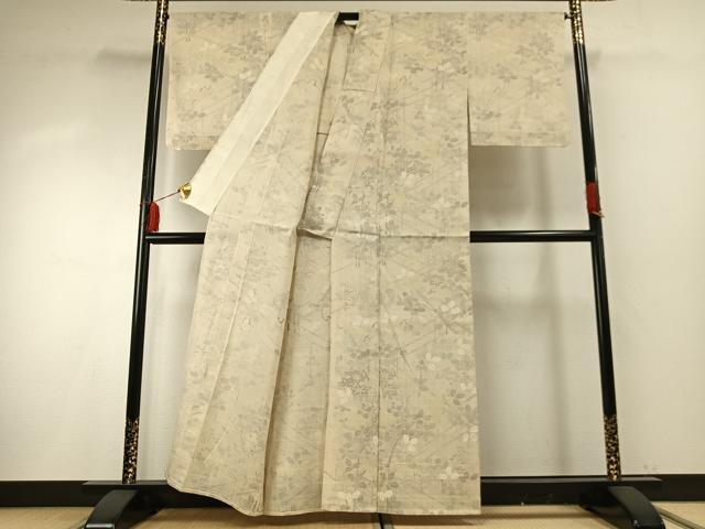 平和屋着物＊夏物 生紬 草花萩文 正絹 逸品 AABF5856fy