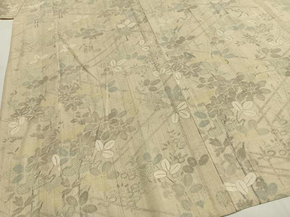 平和屋着物＊夏物 生紬 草花萩文 正絹 逸品 AABF5856fy