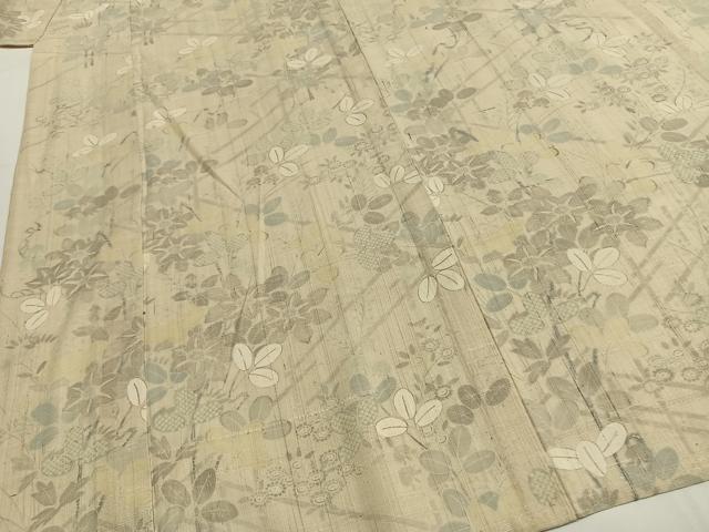 平和屋着物＊夏物 生紬 草花萩文 正絹 逸品 AABF5856fy