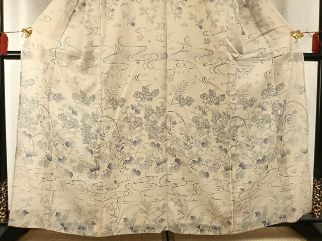 平和屋着物＊夏物　絹芭蕉　訪問着　手描き　草花　葡萄蔦の葉文　正絹　逸品　AABF5859fy