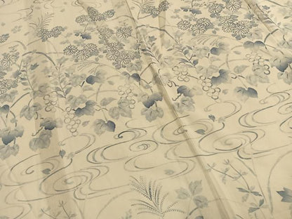 平和屋着物＊夏物　絹芭蕉　訪問着　手描き　草花　葡萄蔦の葉文　正絹　逸品　AABF5859fy