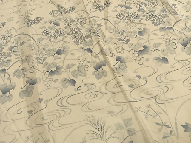 平和屋着物＊夏物　絹芭蕉　訪問着　手描き　草花　葡萄蔦の葉文　正絹　逸品　AABF5859fy