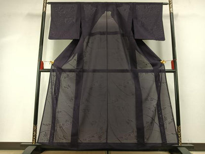 平和屋着物＊夏物 色無地 絽 草花地紋 濃鼠色 正絹 逸品 AABF5862fy