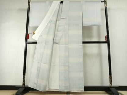 平和屋着物＊夏物 小紋 紗 格子 暈し染め 正絹 逸品 AABF5864fy