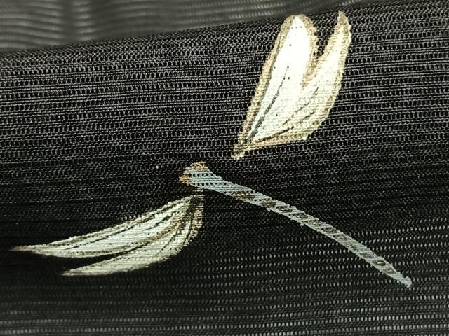 平和屋着物＊夏物 訪問着 絽 手描き 勝虫 竹 暈し染め 黒地 金彩 正絹 逸品 AABF5865fy