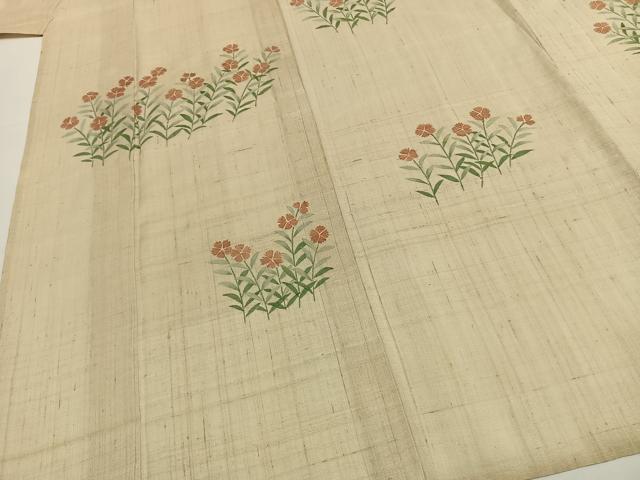 平和屋着物＊夏物　訪問着　生紬　手描き　草花文　正絹　逸品　AABF5868fy
