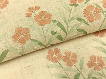 平和屋着物＊夏物　訪問着　生紬　手描き　草花文　正絹　逸品　AABF5868fy