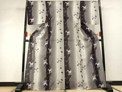 平和屋着物＊夏物 小紋 絽 葡萄蔦の葉間道 暈し染め 正絹 逸品 AABF5869fy
