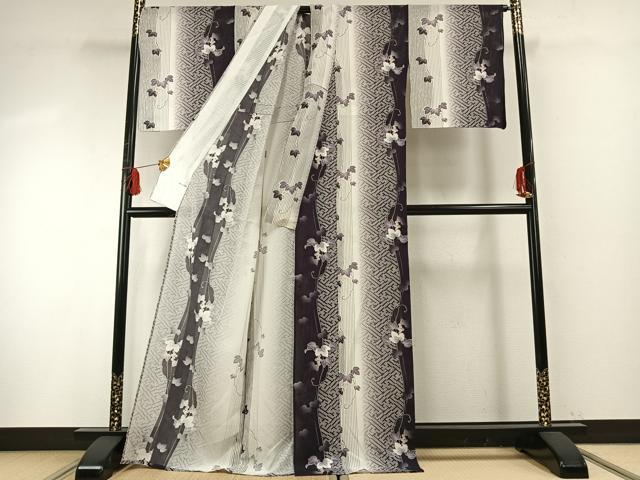 平和屋着物＊夏物 小紋 絽 葡萄蔦の葉間道 暈し染め 正絹 逸品 AABF5869fy