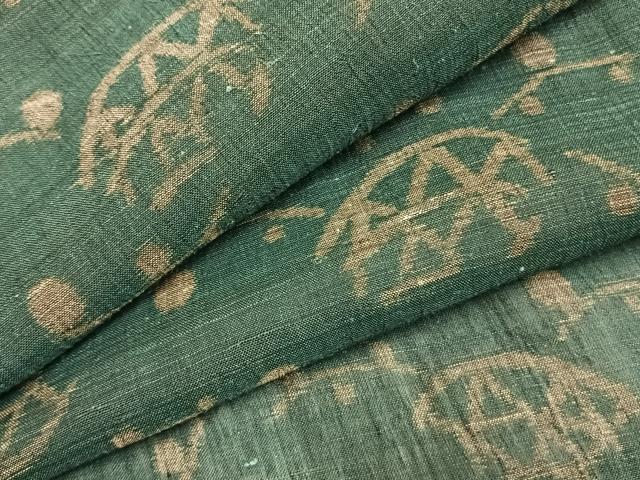 平和屋着物＊夏物 小千谷ちぢみ 扇面露芝文 麻 逸品 AABF5871fy