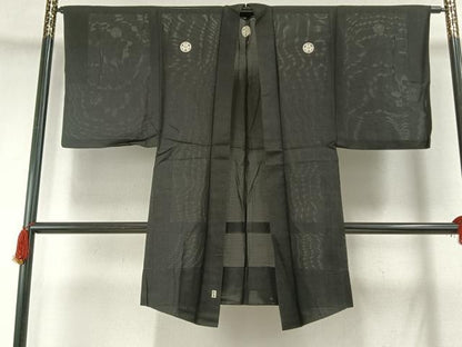 平和屋着物＊夏物 男性 黒紋付 正絹 逸品 AABF5876fy