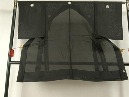 平和屋着物＊夏物 男性 黒紋付 正絹 逸品 AABF5876fy