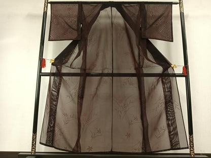 平和屋着物＊夏物 小紋 紗 草花文 正絹 逸品 AABF5880fy