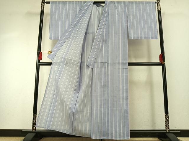 平和屋着物＊夏物 小紋 絽 格子 洗える着物 AABF5881fy