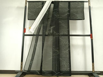 平和屋着物＊夏物 小紋 紗 露芝文 黒地 正絹 逸品 AABF5890fy