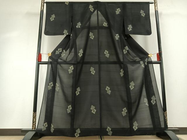 平和屋着物＊夏物 小紋 紗 色紙重ね文 黒地 正絹 逸品 AABF5894fy
