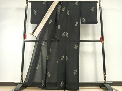 平和屋着物＊夏物 小紋 紗 色紙重ね文 黒地 正絹 逸品 AABF5894fy