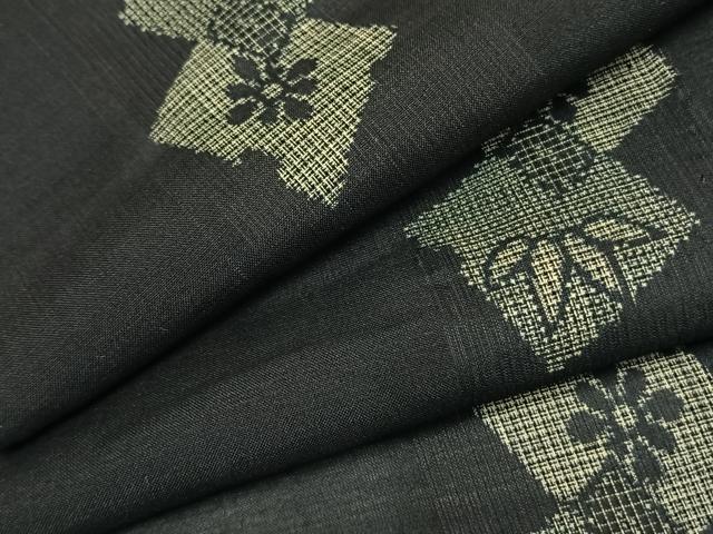 平和屋着物＊夏物 小紋 紗 色紙重ね文 黒地 正絹 逸品 AABF5894fy