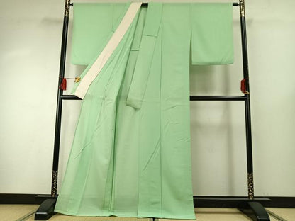 平和屋着物＊夏物 色無地 絽 若緑色 正絹 逸品 AABF5897fy