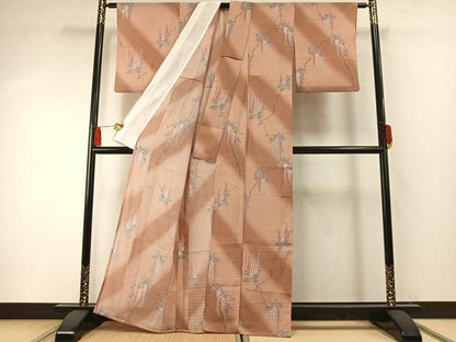 平和屋着物＊夏物 小紋 紗 手描き 草花文 暈し染め 洗える着物 AABF5902fy