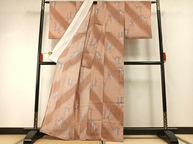 平和屋着物＊夏物 小紋 紗 手描き 草花文 暈し染め 洗える着物 AABF5902fy