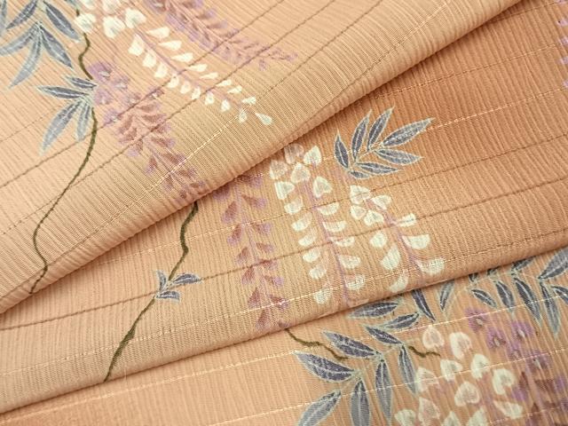 平和屋着物＊夏物 小紋 紗 手描き 草花文 暈し染め 洗える着物 AABF5902fy