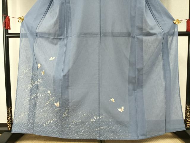 平和屋着物＊夏物 訪問着 紗 花蝶文 金彩 洗える着物 AABF5903fy