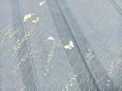 平和屋着物＊夏物 訪問着 紗 花蝶文 金彩 洗える着物 AABF5903fy