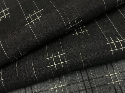 平和屋着物＊夏物 紗紬 井桁文様 黒地 正絹 逸品 AABF5904fy