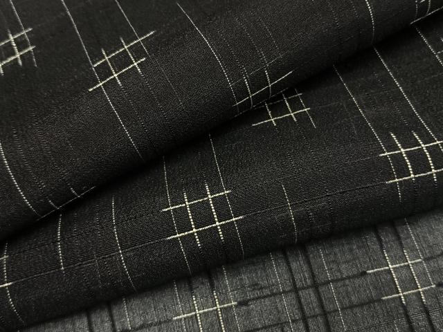 平和屋着物＊夏物 紗紬 井桁文様 黒地 正絹 逸品 AABF5904fy