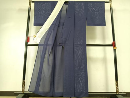 平和屋着物＊夏物 色無地 絽 紺藍色 正絹 逸品 AABF5907fy