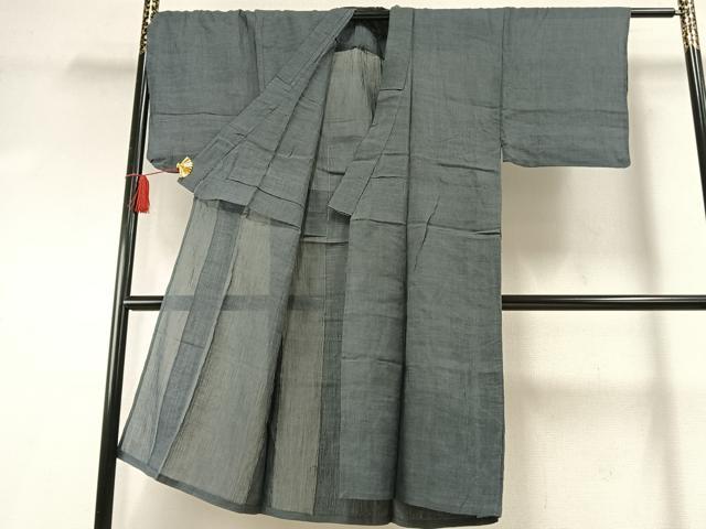 平和屋着物＊夏物　男性　小千谷ちぢみ　柳煤竹色　麻　逸品　AABF5910fy