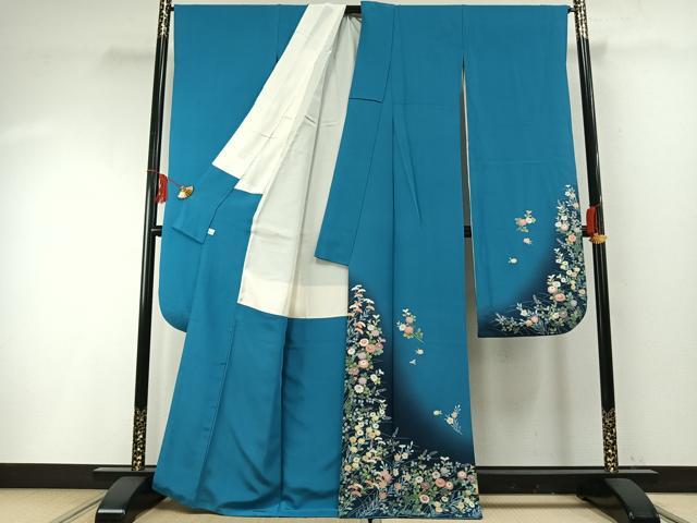 平和屋着物●豪華振袖 友禅 作家物 草花文 暈し染め 正絹 逸品 AABF5914fy