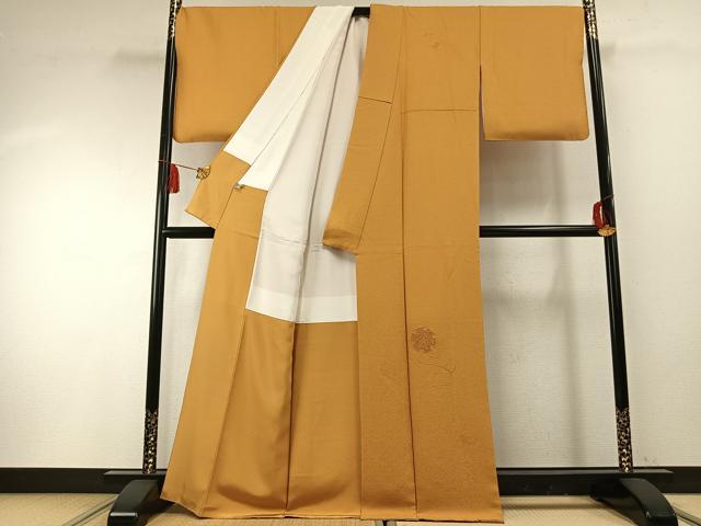 平和屋着物●無地絵羽訪問着 雪輪花文 黄朽葉色 正絹 逸品 AABF5915fy