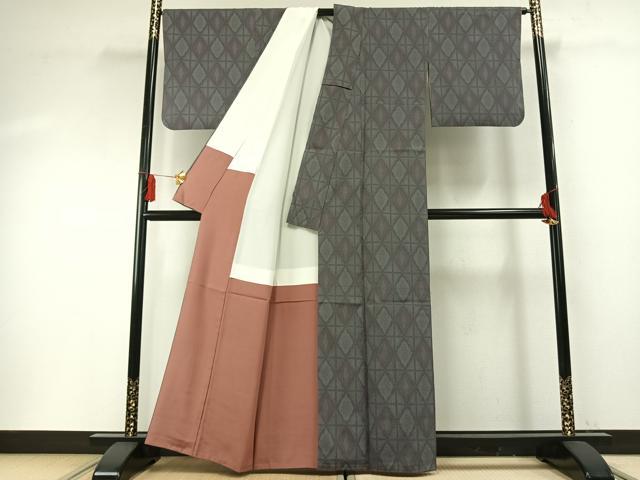 平和屋着物●本塩沢 110亀甲 亀甲文様 正絹 逸品 AABF5919fy