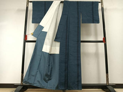 平和屋着物●上質な紬　80亀甲　間道　正絹　逸品　未使用　AABF5922fy