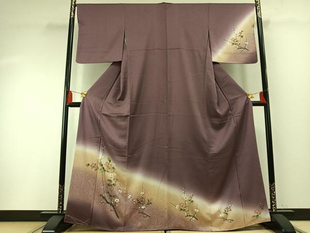 平和屋着物●訪問着 手描き 枝花文 暈し染め 正絹 逸品 未使用 AABF5924fy
