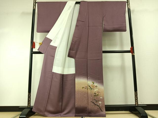 平和屋着物●訪問着 手描き 枝花文 暈し染め 正絹 逸品 未使用 AABF5924fy