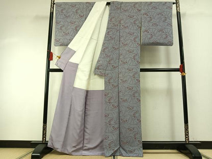 平和屋着物●上質な小紋 型染め 舞蝶文 正絹 逸品 AABF5925fy