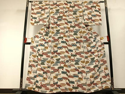 平和屋着物●上質な小紋 型染め 櫛 簪 鬼しぼ縮緬 正絹 逸品 AABF5929fy