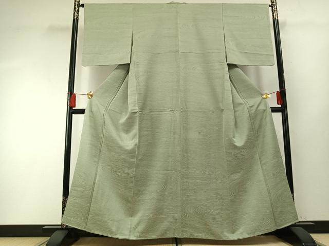 平和屋着物●上質な色無地　杢目地紋　若葉色　正絹　逸品　AABF5932fy