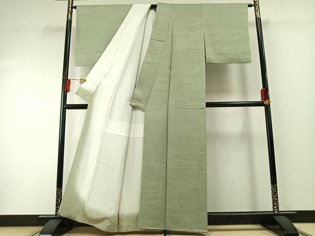 平和屋着物●上質な色無地　杢目地紋　若葉色　正絹　逸品　AABF5932fy