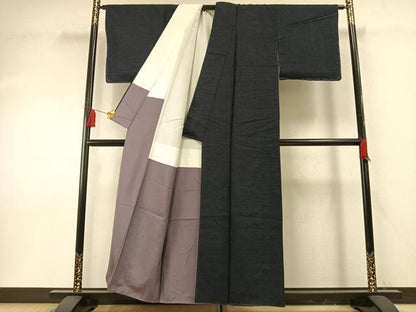 平和屋着物●上質な紬　格子　正絹　逸品　未使用　AABF5933fy