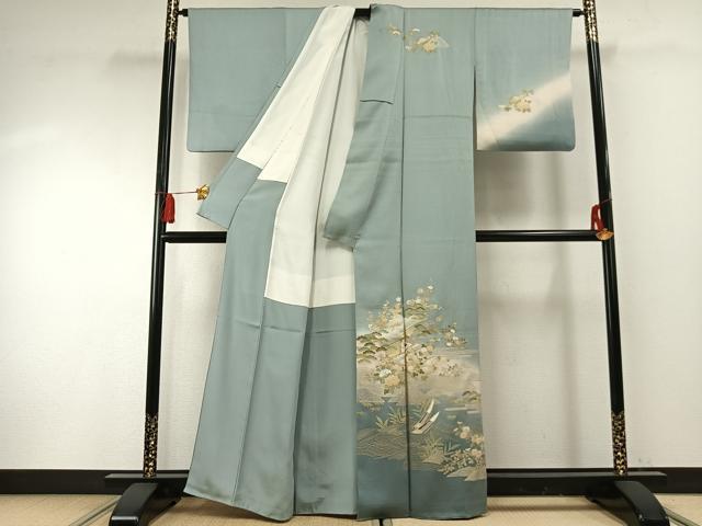 平和屋着物●訪問着　風景花文　暈し染め　金銀彩　正絹　逸品　AABF5934fy