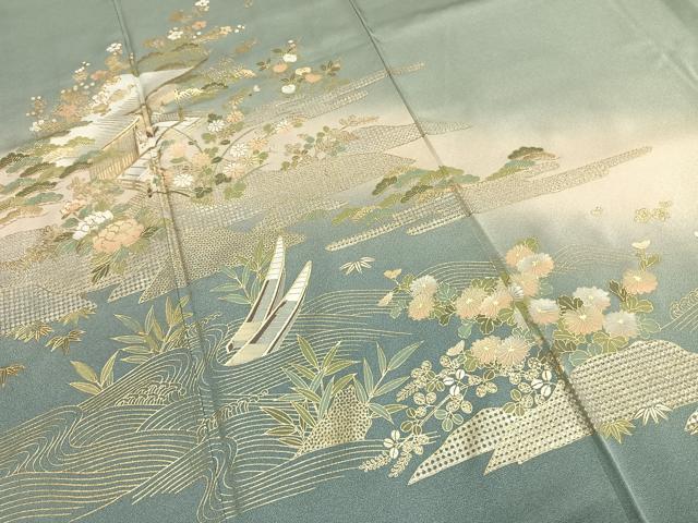 平和屋着物●訪問着　風景花文　暈し染め　金銀彩　正絹　逸品　AABF5934fy