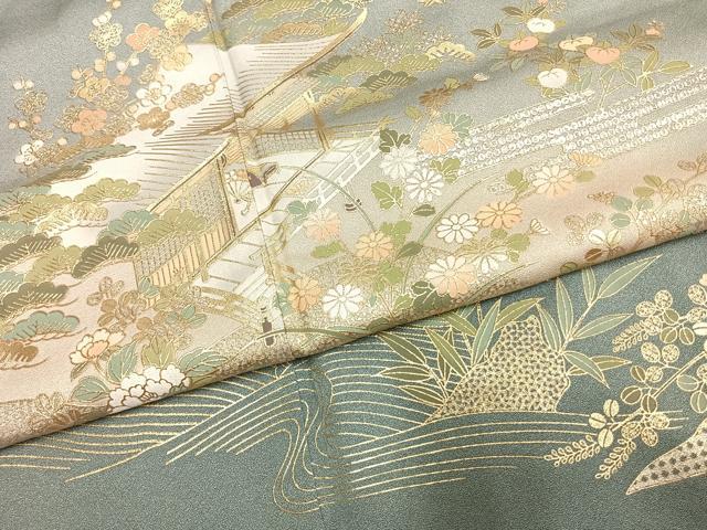 平和屋着物●訪問着　風景花文　暈し染め　金銀彩　正絹　逸品　AABF5934fy