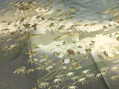 平和屋着物●訪問着　風景花文　暈し染め　金銀彩　正絹　逸品　AABF5936fy